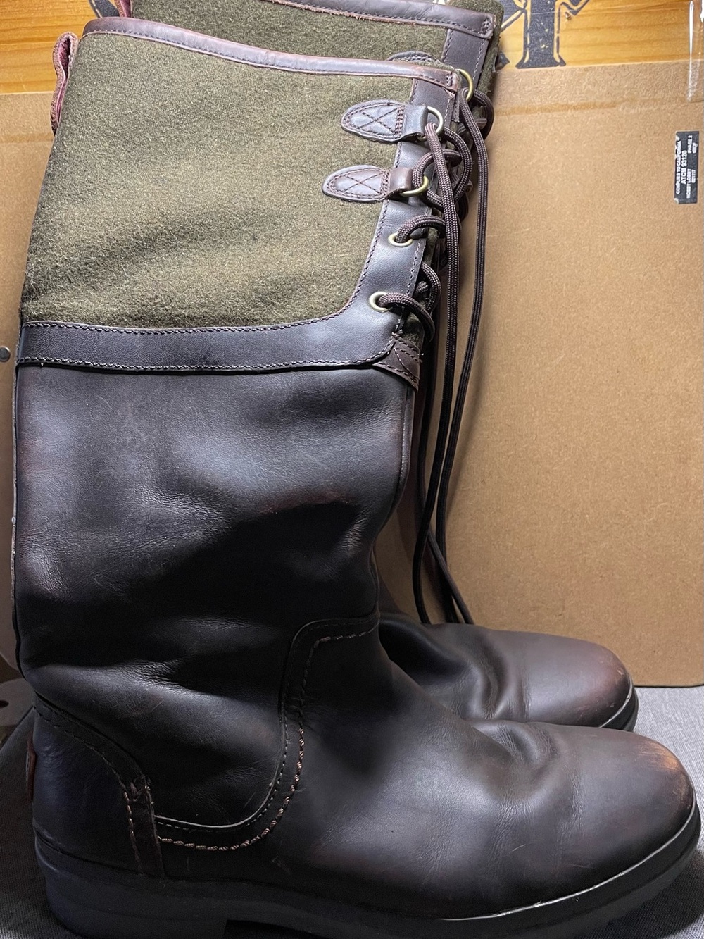 UGG Brown Leather and Olive Fabric Lace-Up Women's Boots